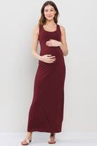 Burgundy Tank Round Neck Maternity Maxi Dress