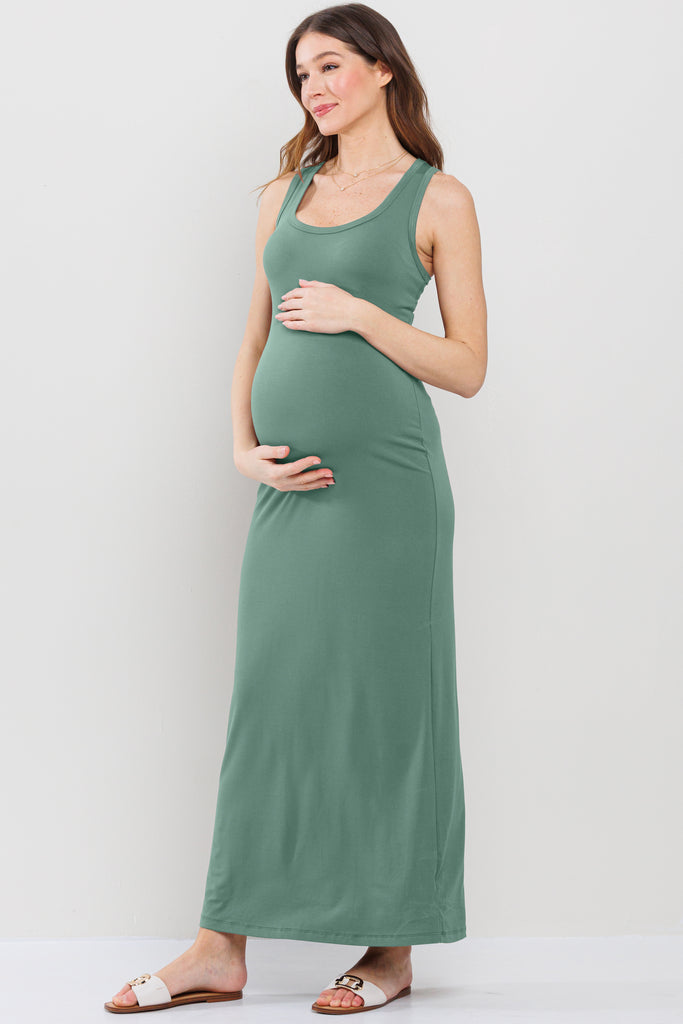  Sage Tank Round Neck Maternity Maxi Dress