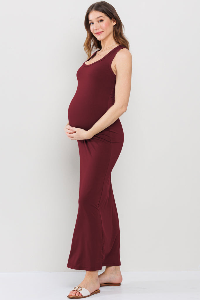 Burgundy Tank Round Neck Maternity Maxi Dress