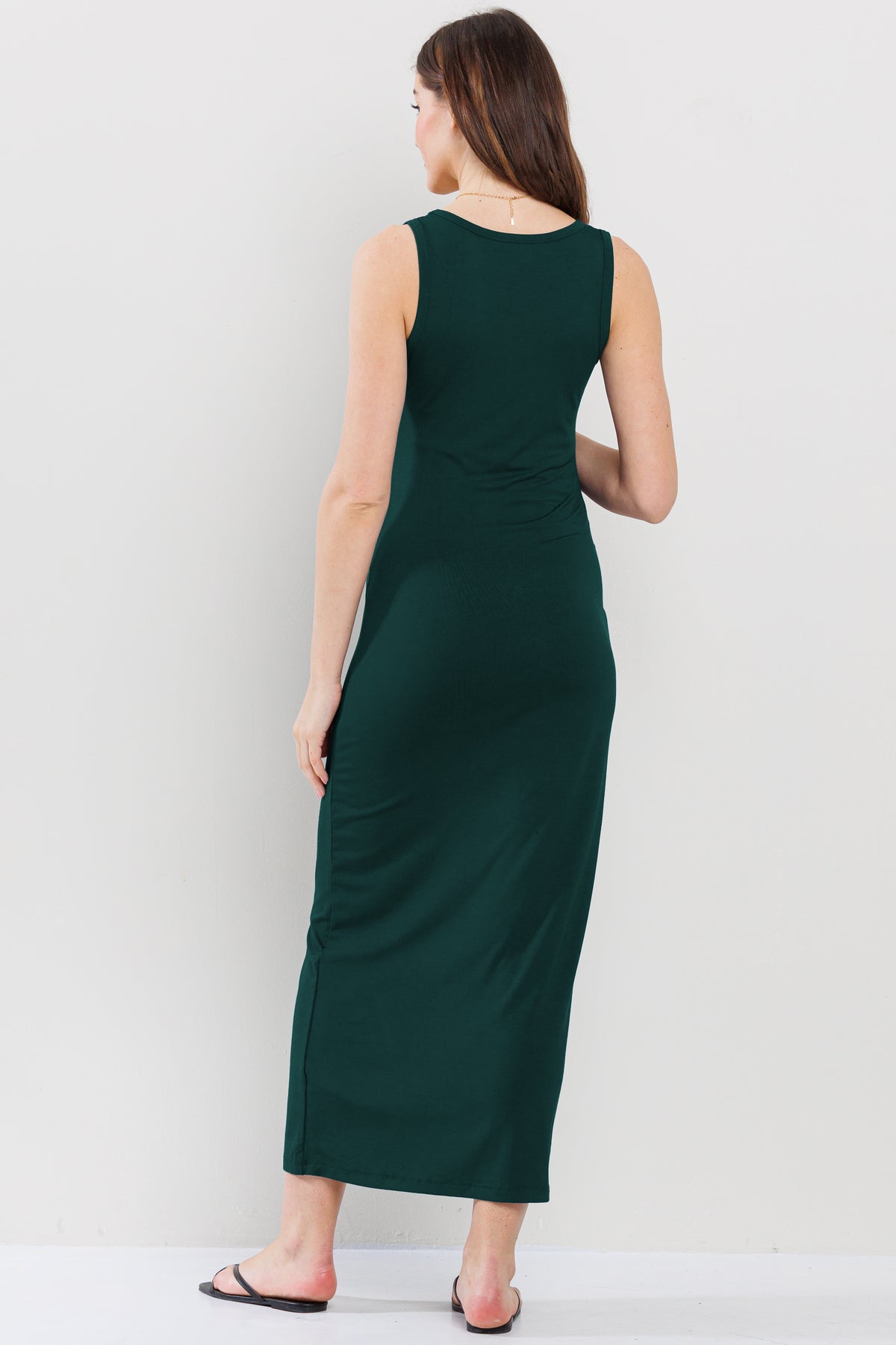 Hunter Green Tank Round Neck Maternity Maxi Dress