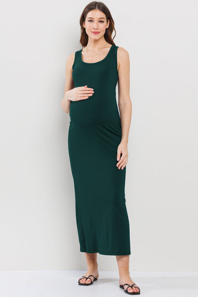 Hunter Green Tank Round Neck Maternity Maxi Dress