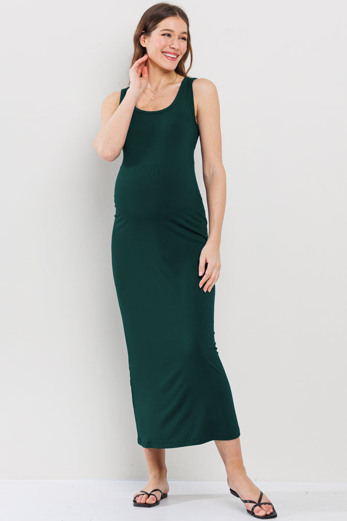 Hunter Green Tank Round Neck Maternity Maxi Dress