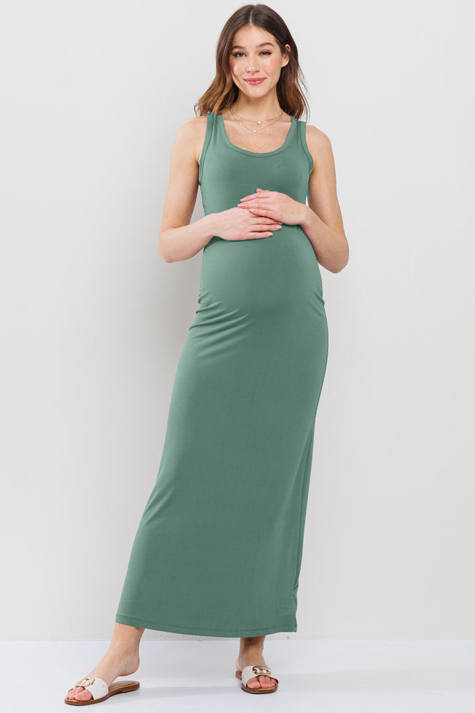  Sage Tank Round Neck Maternity Maxi Dress