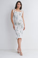 Sage Floral Smocked Maternity Midi Dress with Tie Straps Front View