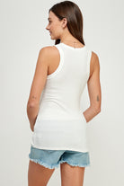 Off White Scoop Neck Basic Maternity Tank Top Back View