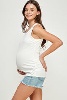 Off White Scoop Neck Basic Maternity Tank Top Side View