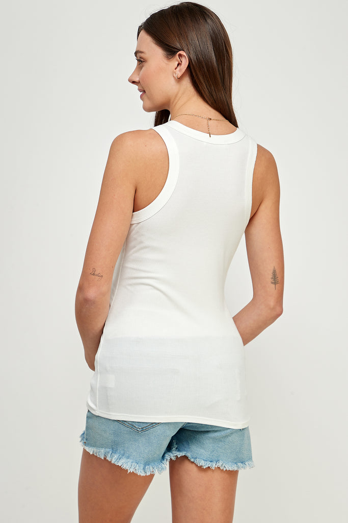 Off White Scoop Neck Basic Maternity Tank Top Back View