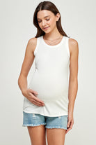 Off White Scoop Neck Basic Maternity Tank Top Front View