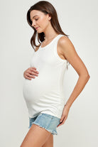 Off White Scoop Neck Basic Maternity Tank Top Side View