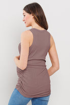 Dark Mauve Basic Maternity Tank Top with Side Ruching Back View