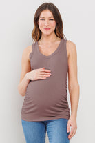 Dark Mauve Basic Maternity Tank Top with Side Ruching Front View