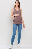 Dark Mauve Basic Maternity Tank Top with Side Ruching Full Body
