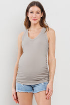Sand Basic Maternity Tank Top with Side Ruching Front View
