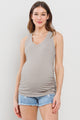Sand Basic Maternity Tank Top with Side Ruching Front View