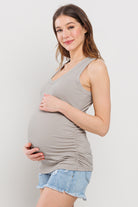Sand Basic Maternity Tank Top with Side Ruching Side View