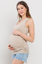 Sand #2 Basic Maternity Tank Top with Side Ruching Side View