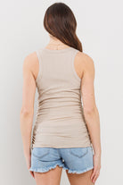 Sand #2 Basic Maternity Tank Top with Side Ruching Back View