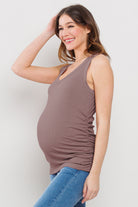 Dark Mauve Basic Maternity Tank Top with Side Ruching Side View