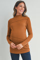 Brick Mock Neck Merrow Edge Detail Maternity Front View