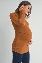Brick Mock Neck Merrow Edge Detail Maternity Side View