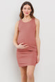 Rust Basic Tank Top Maternity Dress with Side Ruching Front