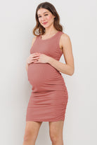Rust Basic Tank Top Maternity Dress with Side Ruching Side