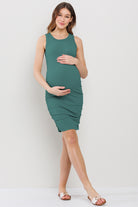 Green Basic Tank Top Maternity Dress with Side Ruching Full Body