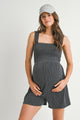 Charcoal Sleeveless Smocked Maternity Romper Front View