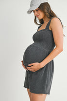 Charcoal Sleeveless Smocked Maternity Romper Side View