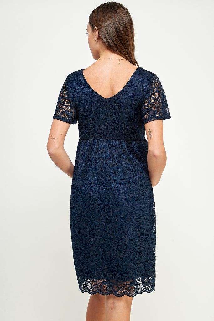 Navy V-Neck Lace Maternity Mini Dress 