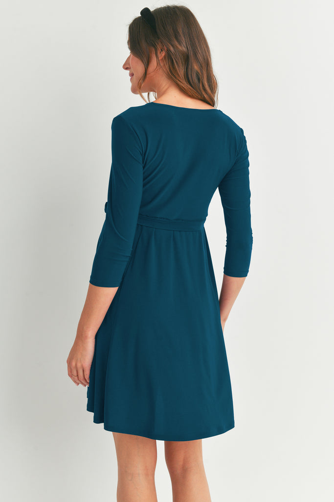 Teal Surplice Wrap Maternity Nursing Dress with Tie Back