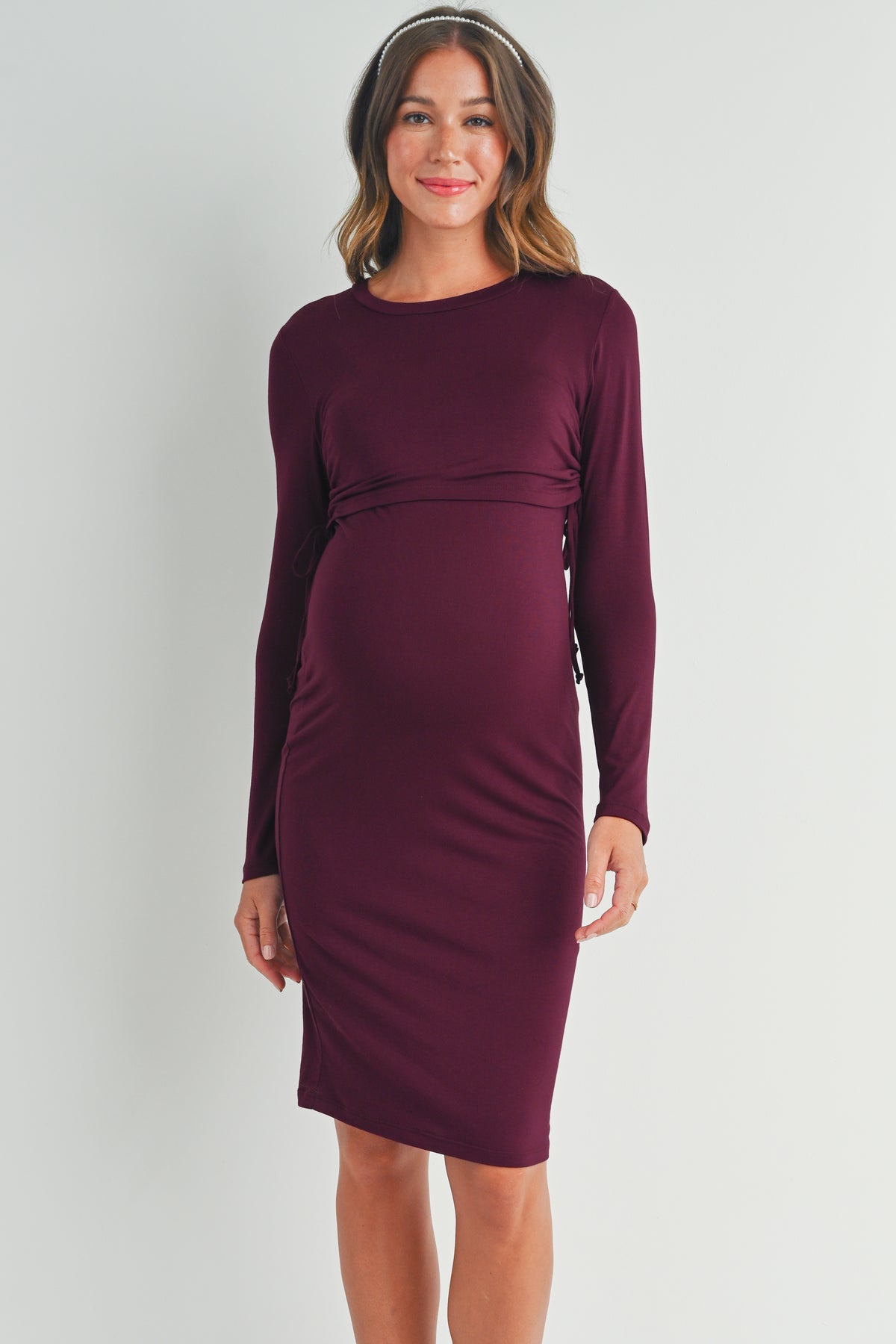 Burgundy Rayon Modal Maternity Nursing Dress Front
