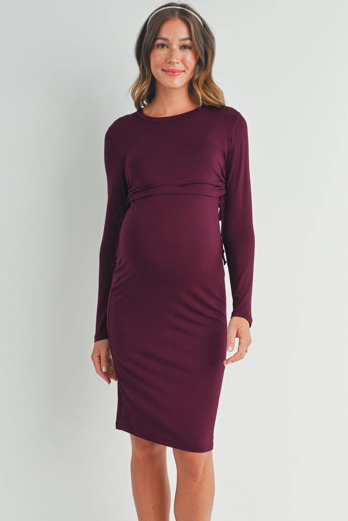 Burgundy Rayon Modal Maternity Nursing Dress Front
