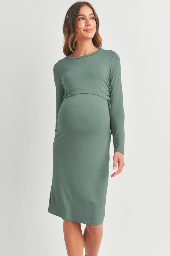 Dusty Green Rayon Modal Maternity Nursing Dress Front