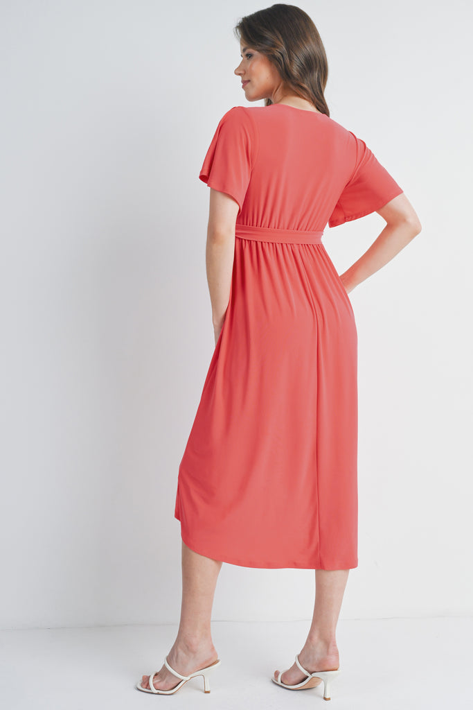  Coral Surplice V Neck Empire Waist Maternity Nursing Dress Back View