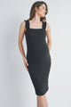 Black Ruffle Strap Ribbed Maternity Dress Front View