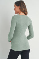 Mint Green Ribbed Long Sleeve Maternity Nursing Shirt Top Back