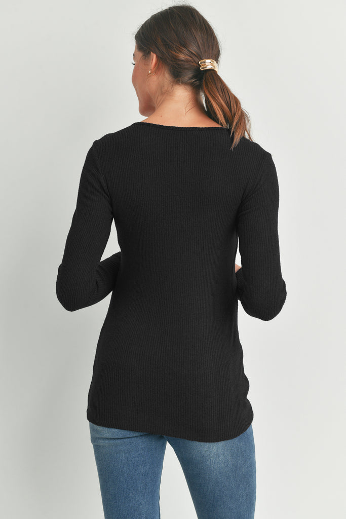 Black Green Ribbed Long Sleeve Maternity Nursing Shirt Top Back