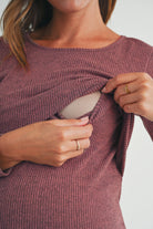 Dusty rose Ribbed Long Sleeve Maternity Nursing Shirt Top Nursing Detail Close Up