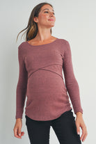 Dusty rose Ribbed Long Sleeve Maternity Nursing Shirt Top Front View