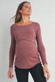 Dusty rose Ribbed Long Sleeve Maternity Nursing Shirt Top Front View
