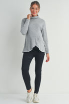 Heather Grey Ribbed Turtleneck Overlap Maternity Sweater Full Body
