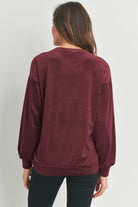 Burgundy Velvet Maternity Sweatshirts Top with Mama Patch Back