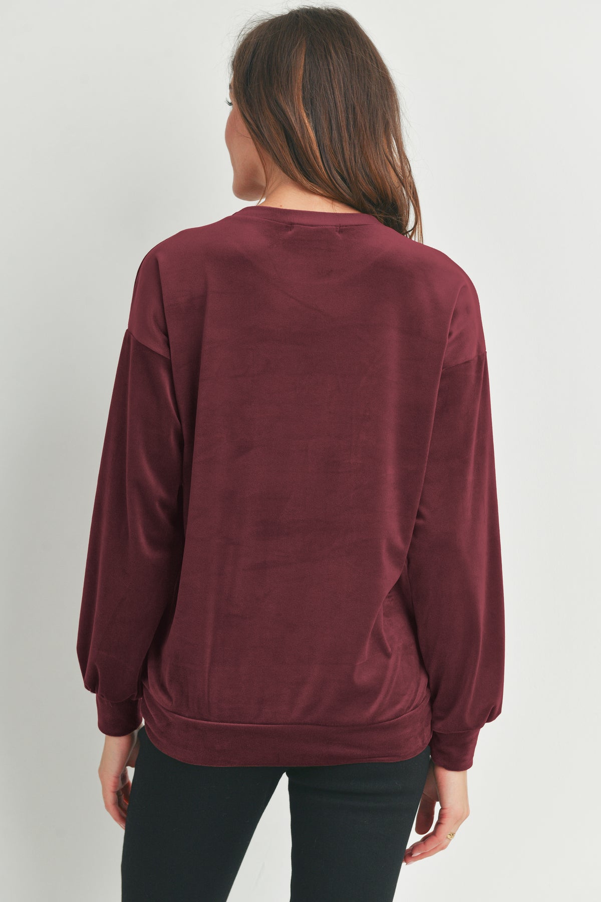 Burgundy Velvet Maternity Sweatshirts Top with Mama Patch Back