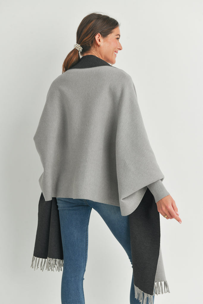 Grey/Charcoal Shawl Collar Maternity Sweater Pancho Back