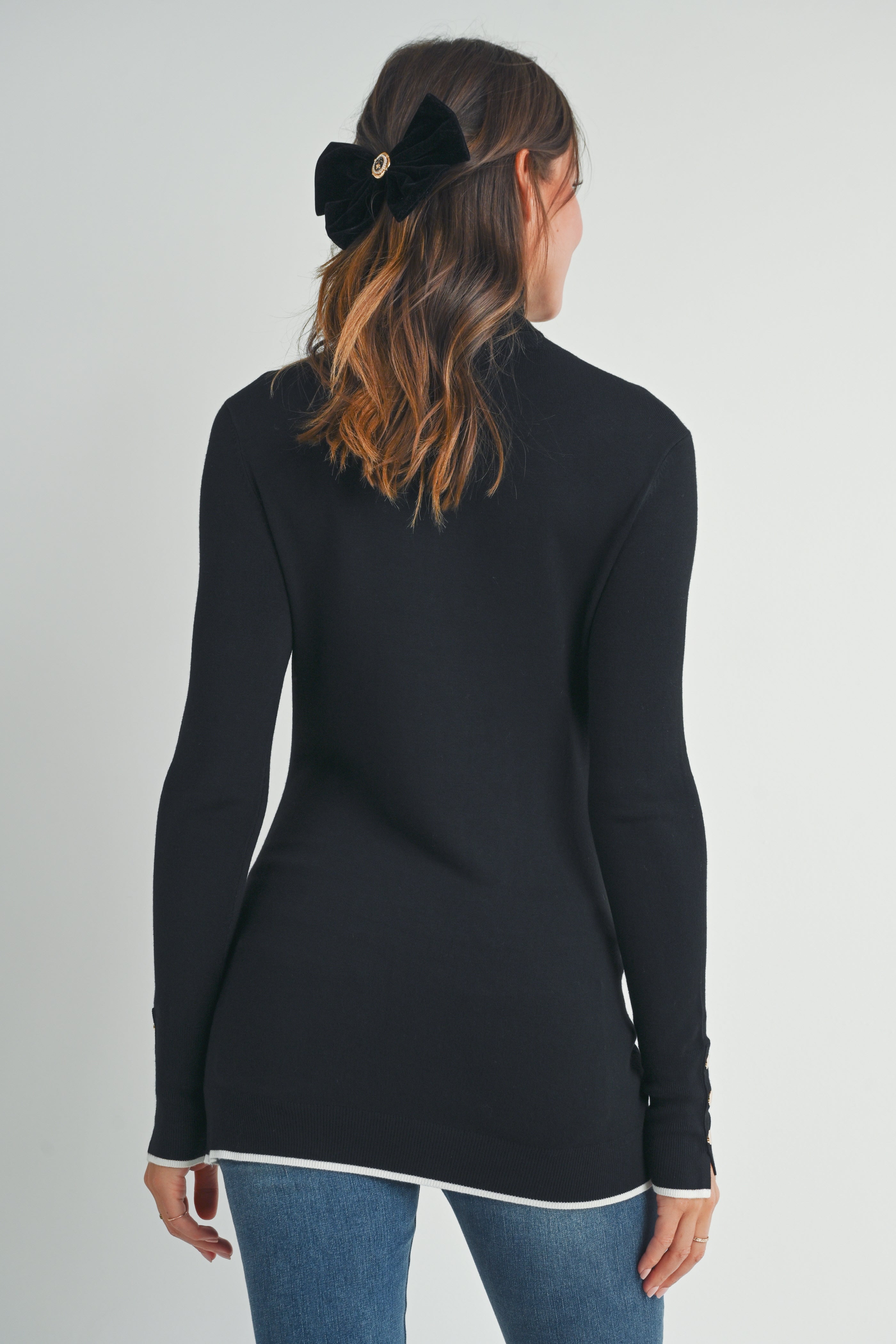 Black Turtle Neck Maternity Sweater with Button-Sleeves Back
