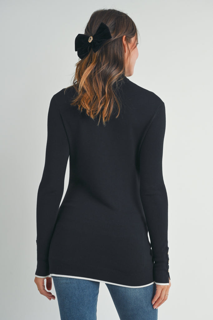 Black Turtle Neck Maternity Sweater with Button-Sleeves Back