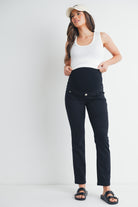 Black Straight Leg Over The Belly Maternity Pants with Pockets Full Body