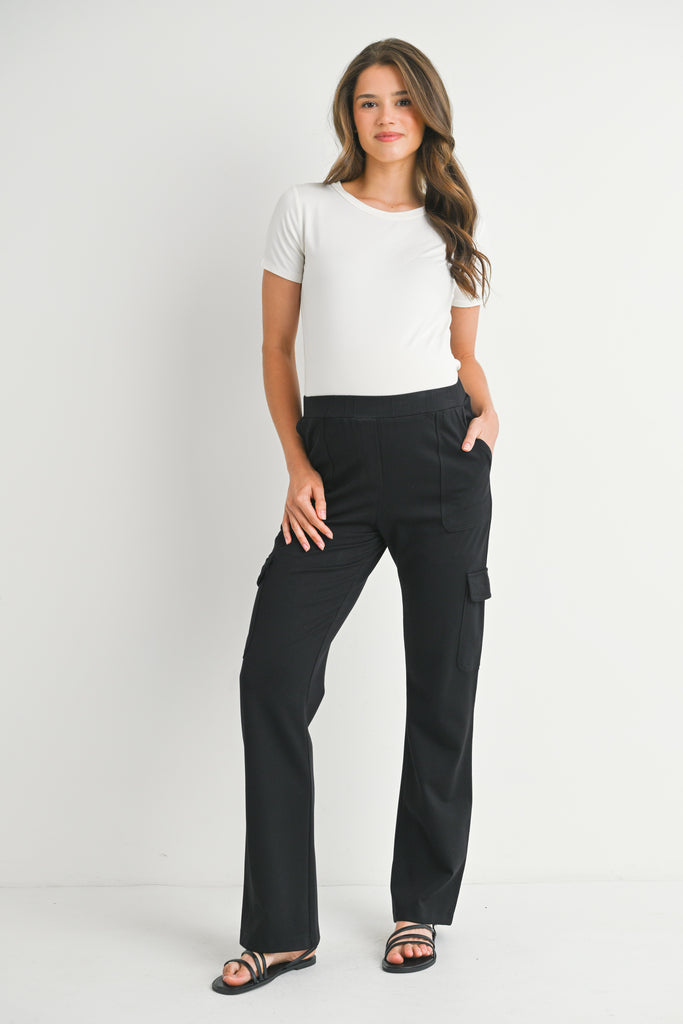 Black Straight Leg Cargo Maternity Pants Full Body 