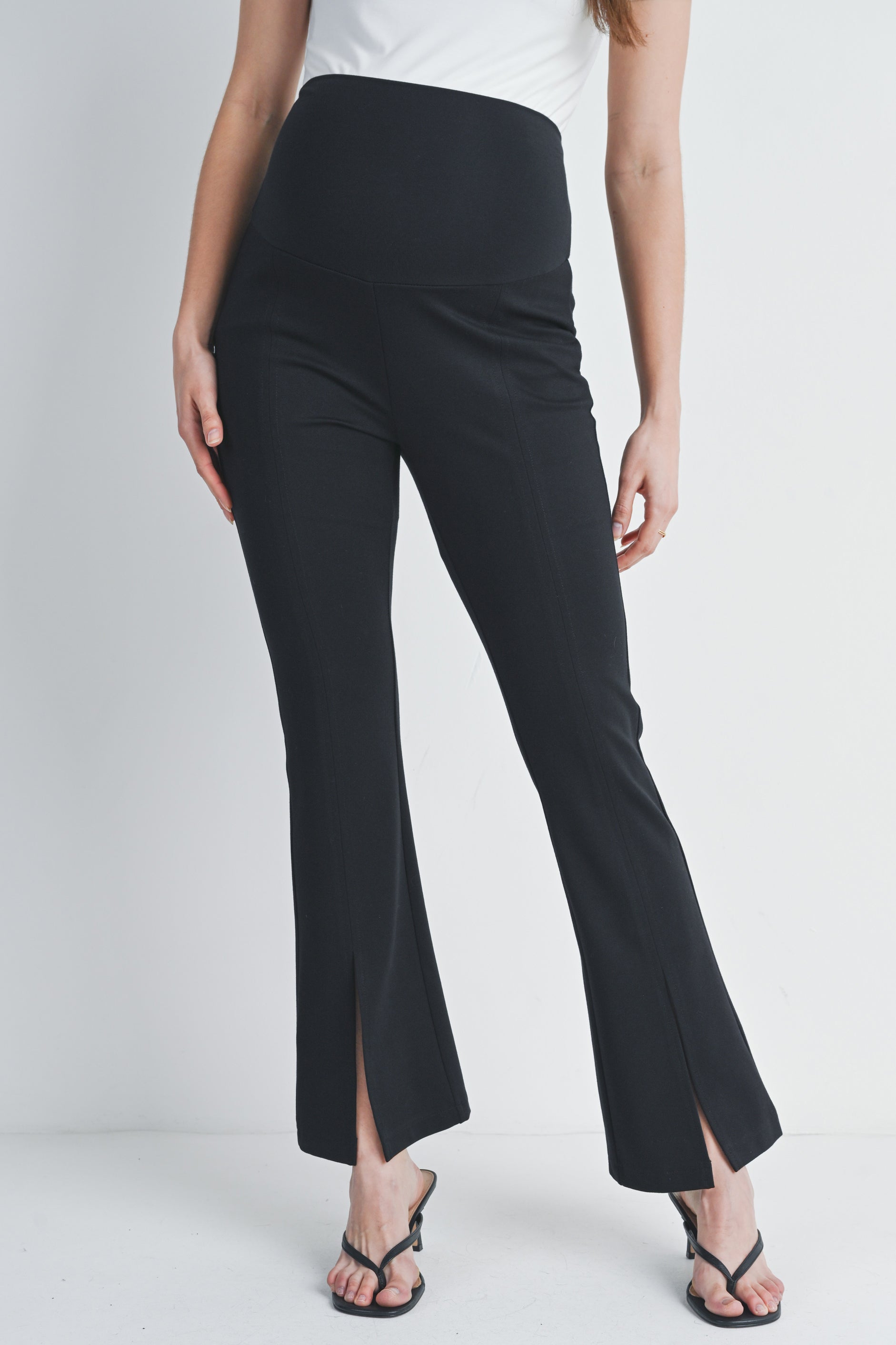 Over The Belly Front Split Flare Hem Maternity Pants Black / SMALL Over The Belly Front Split Flare Hem Maternity Pants Black / SMALL